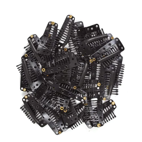 Miniatura 5 de 50 pinzas para extensiones de cabello de 1.417 in, 10 dientes para extensiones de cabello y extensiones de cabello (negro)