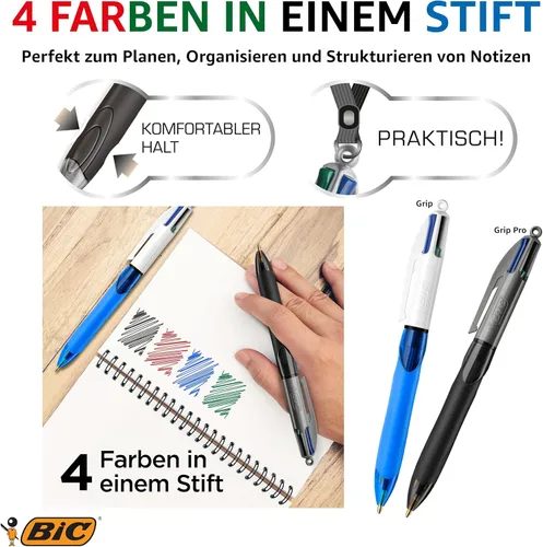 Miniatura 5 de BIC Grip Pro - Bolígrafos retráctiles de punta media (0.039 pulgadas) de 4 colores, 12 bolígrafos y cada bolígrafo contiene 4