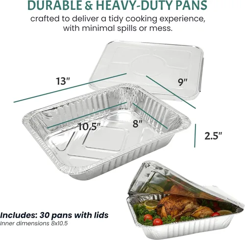 Miniatura 4 de Sartenes de papel de aluminio de 9 x 13 pulgadas (paquete de 30) – Sartenes de aluminio desechables con alta conductividad térmica para asar a