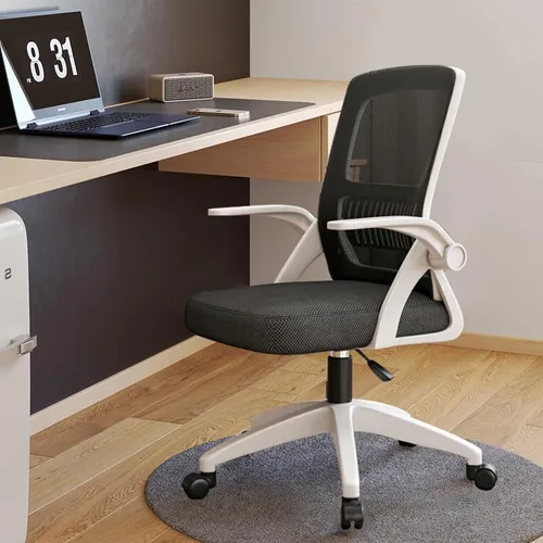 Miniatura 7 de Silla de Oficina, Silla de Escritorio Ergonómica, Silla de Malla Transpirable, Silla Giratoria con Brazos Abatibles y Soporte Lumbar, Silla de negro