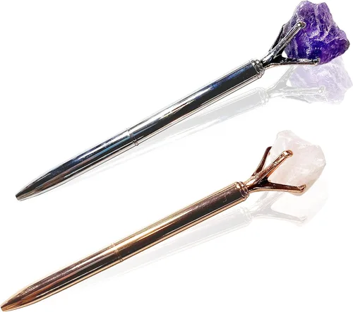 Miniatura 2 de Sonoran Souvenirs 2 bolígrafos de cristal natural genuino para diarios de manifestación, regalos significativos (amatista y cuarzo rosa)