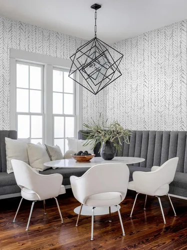 Miniatura 3 de Guvana Papel tapiz de rayas de espiga de 16.14 x 197 pulgadas, papel de contacto moderno gris y blanco, papel de pared autoadhesivo, impermeable
