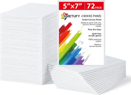 Simetufy Paquete de 72 tableros de lona pequeños para pintar de 5 x 7 pulgadas, paneles de lienzo planos para niños, imprimado con gesso sin ácidos,