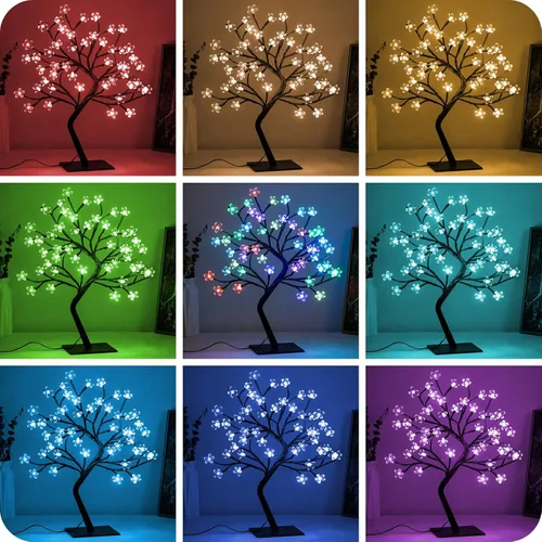 Miniatura 8 de BDUSXYZ Juego de 2 Árboles de Cerezo Iluminados - 48 LED, 16 Cambios de Color, 4 Modos, Árbol Bonsái Artificial Enchufable como Luces Nocturnas