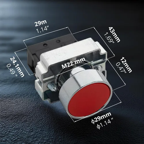 Miniatura 2 de Interruptor de botón momentáneo con cabezal plano, N/C - Encendido/apagado, botón de parada de inicio de reinicio automático para uso doméstico e