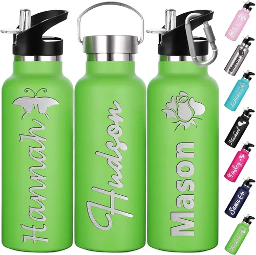Miniatura 12 de Botellas de agua personalizadas con tapa de popote de 12/26 onzas con nombre grabado, logotipo, botella aislada personalizada, botellas de agua