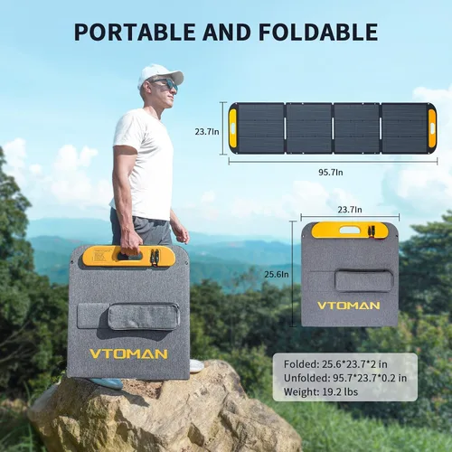 Miniatura 2 de VTOMAN VS200 Panel Solar Portátil para Estación de Energía, Panel Solar Plegable de 200W 19V con Soporte, Kit de Panel Solar Impermeable IP67
