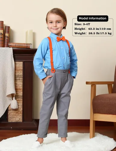 Miniatura 3 de A&J DESIGN Conjunto de ropa formal para niños pequeños con tirantes y tirantes
