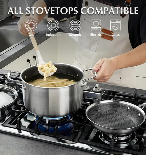 Miniatura 4 de KOCH SYSTEME CS Triply Stainless Steel Cookware Set 6 Piece, Nonstick Hybrid Pots Set 2QT & 3QT & 8QT, Kitchen Cookware Set with Honeycomb
