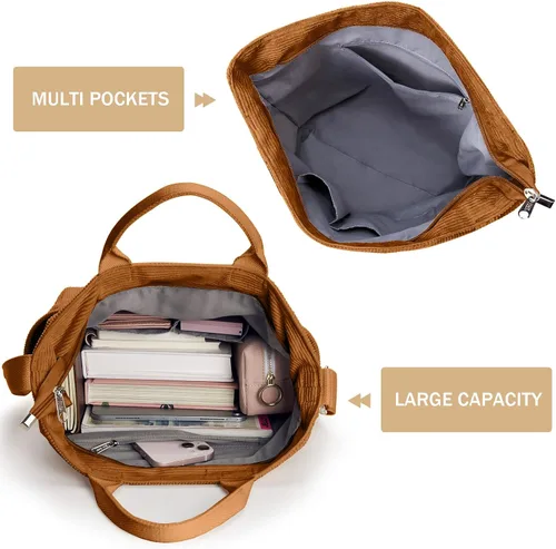 Miniatura 4 de KALIDI Bolso de mano de pana, bolso grande tipo mensajero para hombro, antisalpicaduras, bolsa cruzada con cremallera, casual, trabajo, compras