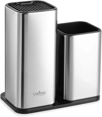 Miniatura 7 de Soporte para cuchillos y utensilios, de acero inoxidable, diseño rectangular moderno, bloque de cuchillos universal y organizador de utensilios