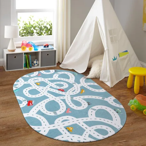 Miniatura 13 de LIVEBOX Alfombra de Juego Antideslizante Azul de 3'x5' para Niños, Alfombra de Carretera Lavable a Máquina para Sala de Juegos, Alfombra de Sala