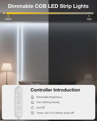Miniatura 3 de Aclorol Tira de luces LED COB de 5 V, 10 pies, 960 LED, regulables, impermeables, con autoadhesivas, para gabinete de cocina, baño, espejo, tocador