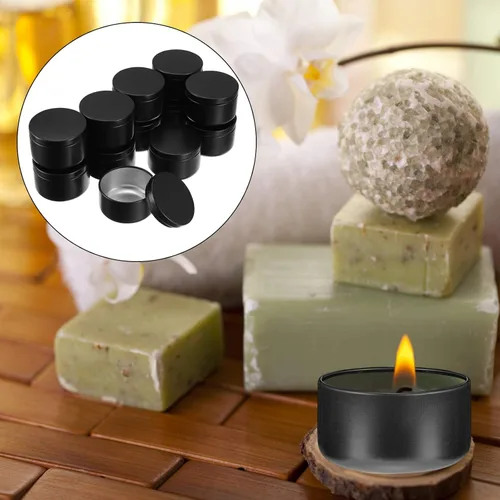 Miniatura 4 de SEWACC Kits de bricolaje Moldes de velas, 12 piezas de latas de velas vacías con tapas, latas de velas de aluminio, latas redondas de metal