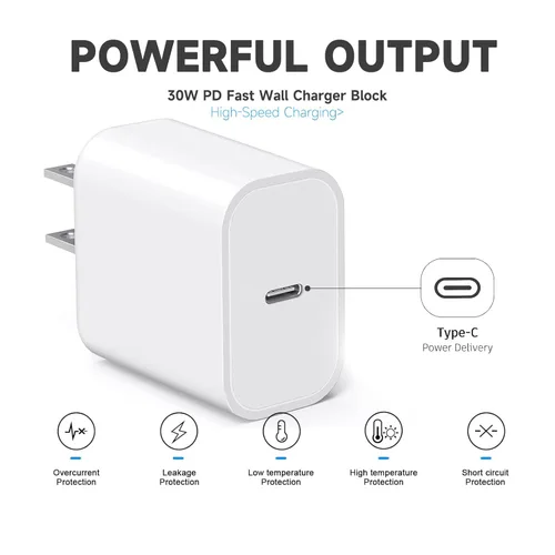 Miniatura 2 de Paquete de 2 adaptadores de cargador rápido de pared USB tipo C de 30 W para Beats, Sony, JBL, altavoces Bose, Airpods Pro de 2ª/3ª