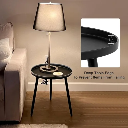 Miniatura 5 de Linpla Mesas auxiliares/auxiliares decentes – Pequeña mesa redonda decorativa, mesitas de noche estrechas de metal negro con 3 patas, ideal