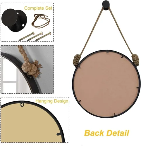 Miniatura 2 de Espejo colgante de cuerda redonda para baño y oficina Espejos decorativos para decoración de pared de sala de estar Vanidad, espejo de afeitado
