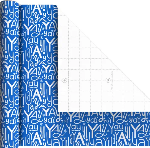 Miniatura 7 de Hallmark Mini rollos de papel de regalo de cumpleaños, paquete de 3 (lunares arcoíris y letras, Yay azul y blanco) para fiestas infantiles
