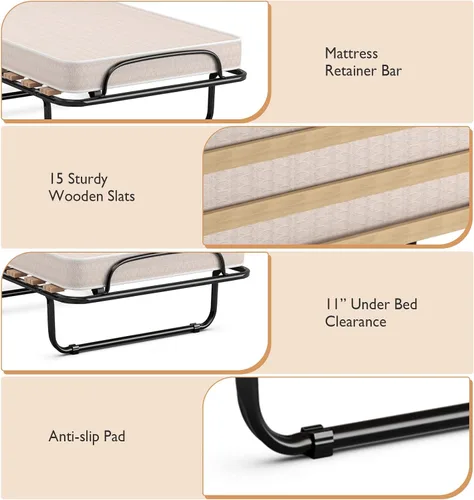 Miniatura 4 de Cama plegable con colchón de 3 pulgadas, juego de cama portátil individual pequeño con marco de cama de metal, cuna plegable con colchón de espuma
