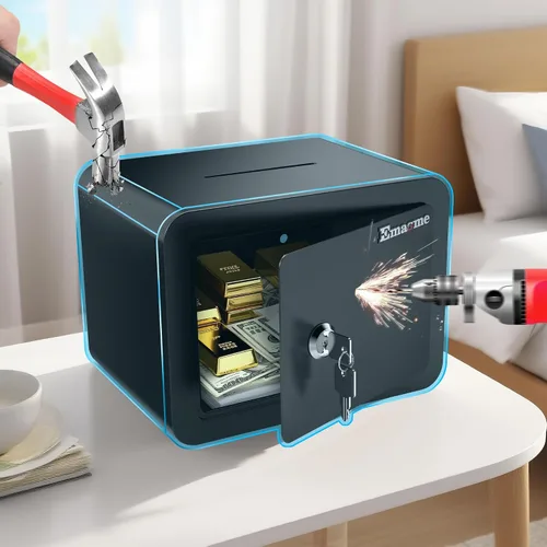 Miniatura 2 de Caja fuerte pequeña, cajas fuertes tipo casillero con llave y ranura para monedas, pequeñas cajas fuertes para dinero, seguridad doméstica