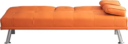 Miniatura 4 de KEIKI Sofá futón plegable de cuero de 67 pulgadas con portavasos y respaldo ajustable, moderno de mediados de siglo, sofá biplaza convertible