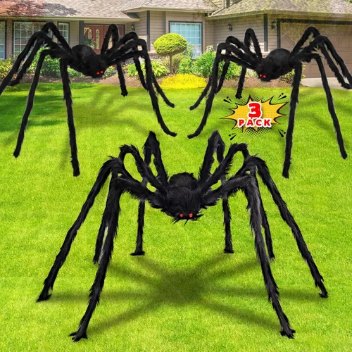 Libay Araña gigante de Halloween de 6.6 pies – Decoraciones para exteriores realistas grandes accesorios aterradores para exteriores, patio, jardín,