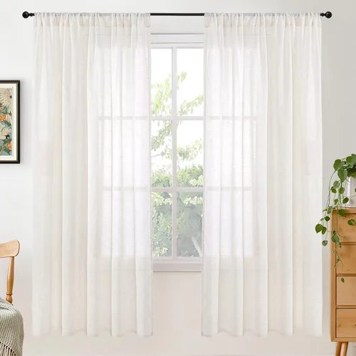 Miniatura 144 de BGment Cortinas de lino café de 30 pulgadas de largo para ventana pequeña, cortinas de media ventana beige semitransparentes ligeras con bolsillo