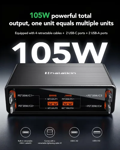 Miniatura 3 de Cargador retráctil 8 en 1 para múltiples dispositivos Apple Samsung, estación de carga de 105 W, USB c Gan Usbc, enchufe de pared de cargador rápido