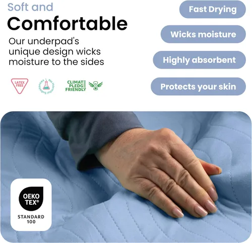 Miniatura 4 de IMPROVIA® Almohadillas lavables, almohadillas reutilizables de gran absorción para incontinencia para niños, adultos, ancianos y mascotas, Azul