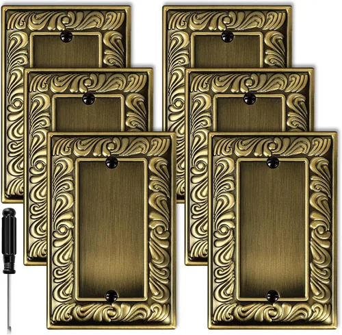 Miniatura 15 de Placa Decorativa de Pared de Latón Antiguo Cubierta de Interruptor de Luz Cubiertas de Enchufe Decorativo Placas de Interruptor Basculante