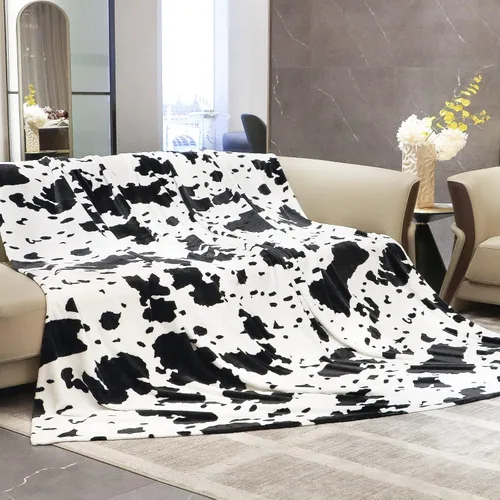 Miniatura 35 de HSEEC Manta de felpa azul con estampado de vaca, manta pequeña de franela de forro polar suave para sofá, 40 x 50 pulgadas