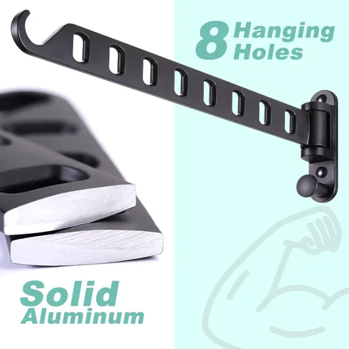Miniatura 2 de Percha de ropa para montar en la pared con brazo oscilante, estante de secado de ropa de 8 agujeros, rotación de 180° y ahorro de espacio