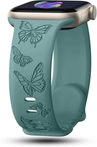 Miniatura 8 de Bandas con grabado de mariposa compatibles con Apple Watch de 41mm 40mm 38mm 49mm 46mm 49mm 46mm 45mm 44mm 42mm, mujeres, correa deportiva de Negro