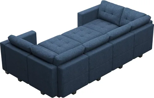 Miniatura 9 de Belffin - Sofá seccional modular con cama y asiento de almacenamiento, reversible, sofá cama modular para sala de estar, color azul