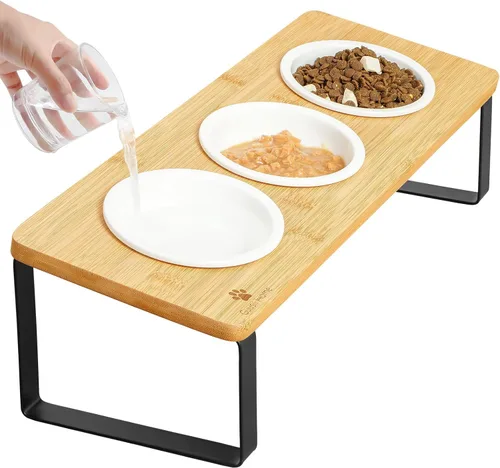 Sunhoo Tazones Elevados para Comida y Agua de Gatos, Platos Inclinados Elevados para Gatitos, Juego de 3 Platos de Cerámica para Gatos de Interior,