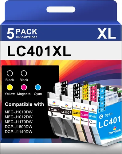 TOKYOINK LC401XL - Cartuchos de tinta compatibles con Brother LC401 401XL, funciona con MFC-J1010DW MFC-J1012DW MFC-J1170DW (401 XL, 5 unidades)