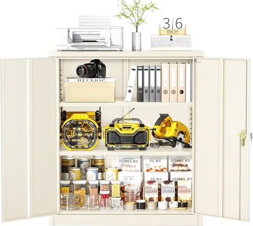 Miniatura 20 de Armarios de almacenamiento de metal Greenvelly blancos de 183 cm de garaje con puertas y estantes, organización de archivos de metal para oficina