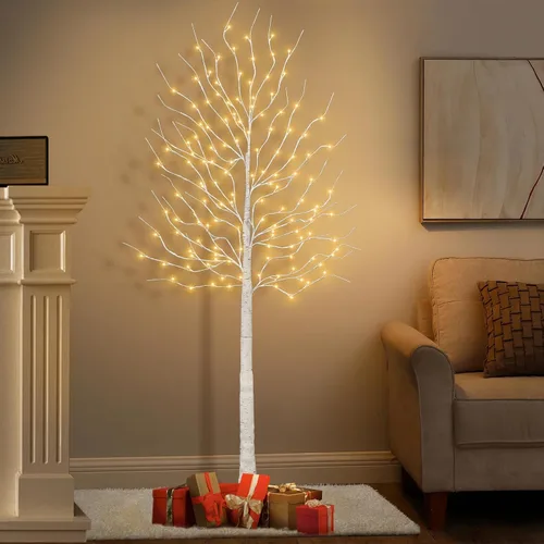 Miniatura 5 de Juego de 2 árboles de abedul iluminados de 6 pies, 160 LED blanco cálido, para el hogar, festival, fiesta y decoración de Navidad, uso en interiores