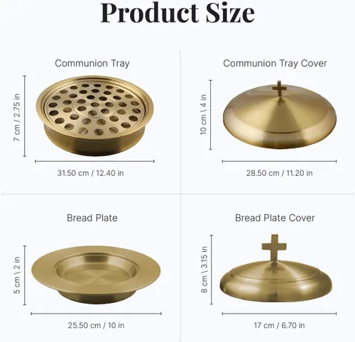 Miniatura 7 de Communion Ware - Bandeja para servir vino santo con tapa y un plato de pan apilable con tapa, acero inoxidable (latón/dorado)