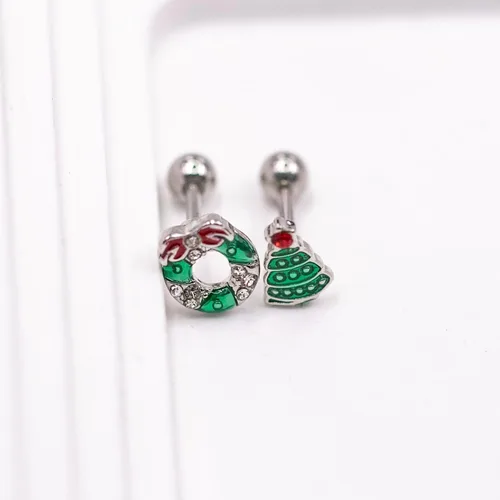 Miniatura 5 de VERAMI 4 aretes de cartílago de 16G 316L de acero inoxidable para árbol de Navidad, corona, sombrero de Navidad, botas, hélix, tragus, concha
