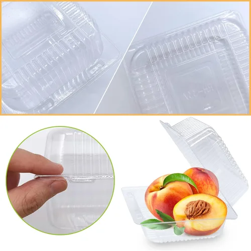 Miniatura 3 de Haawooky Paquete de 100 Recipientes de Plástico Transparente para Llevar, Recipiente de Comida Cuadrado con Bisagras, Recipientes Tipo Concha