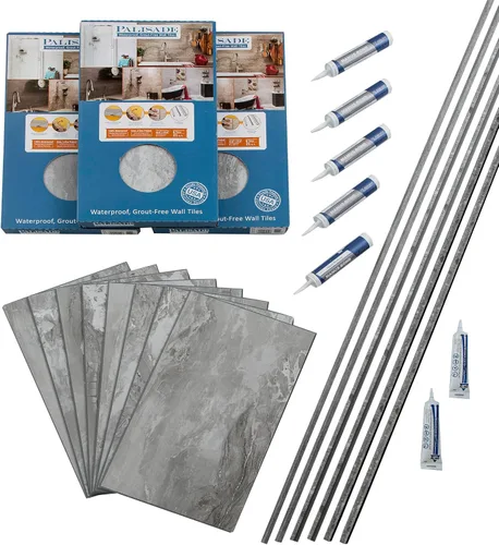 Miniatura 26 de Palisade Kit de azulejos de vinilo entrelazados impermeables para ducha y bañera en mármol Carrara de 23.2 x 11.1 pulgadas Mármol de Carrara