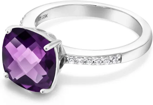 Miniatura 32 de Gem Stone King Anillo de compromiso de plata de ley 925 con piedra preciosa de corte cojín de 0.39 pulgadas Anillo de compromiso de aniversario