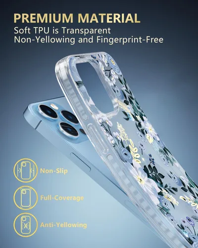 Miniatura 6 de SCORPIFY Funda para iPhone 15 Pro Max con diseño floral de Nemophila azul, bonita funda transparente para teléfono para mujeres y niñas