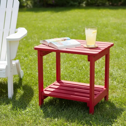 Miniatura 4 de Shine Company Providence - Mesa auxiliar rectangular de madera maciza, mesa de patio Adirondack para exteriores, color rojo chile Rojo (Chili Red)