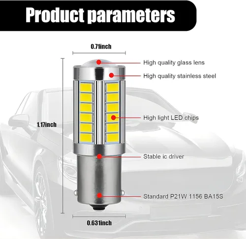 Miniatura 2 de 4 luces LED 1156 de señal de freno de giro trasero para automóvil, bombillas 33SMD súper brillantes, para interior de 12 V, caravana, remolque