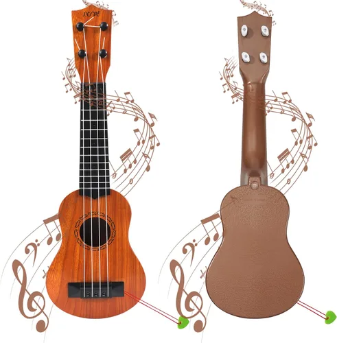 Miniatura 8 de Raimy Guitarra ukelele de 17 pulgadas para niños, 4 cuerdas, mini guitarra para niños, instrumentos musicales, juguetes educativos con púas