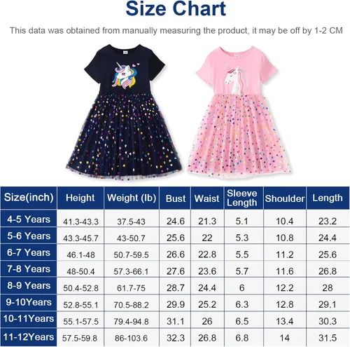 Miniatura 7 de Vestidos de verano casuales de manga corta con tutú de unicornio para niñas de 4 a 12 años