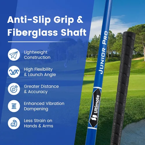 Miniatura 8 de Juego de palos de golf junior Tangkula para niños diestros, incluye madera de fairway #3 y hierros #7/#9, putter, funda para la cabeza y capucha Azul