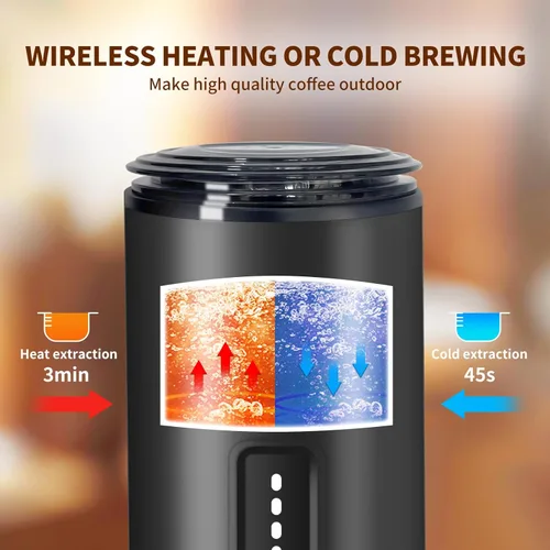 Miniatura 5 de Leozora - Cafetera portátil de café expreso, presión profesional de 20 bares, cuerpo de acero inoxidable, recargable por USB-C de 7500 mAh, 3 en 1